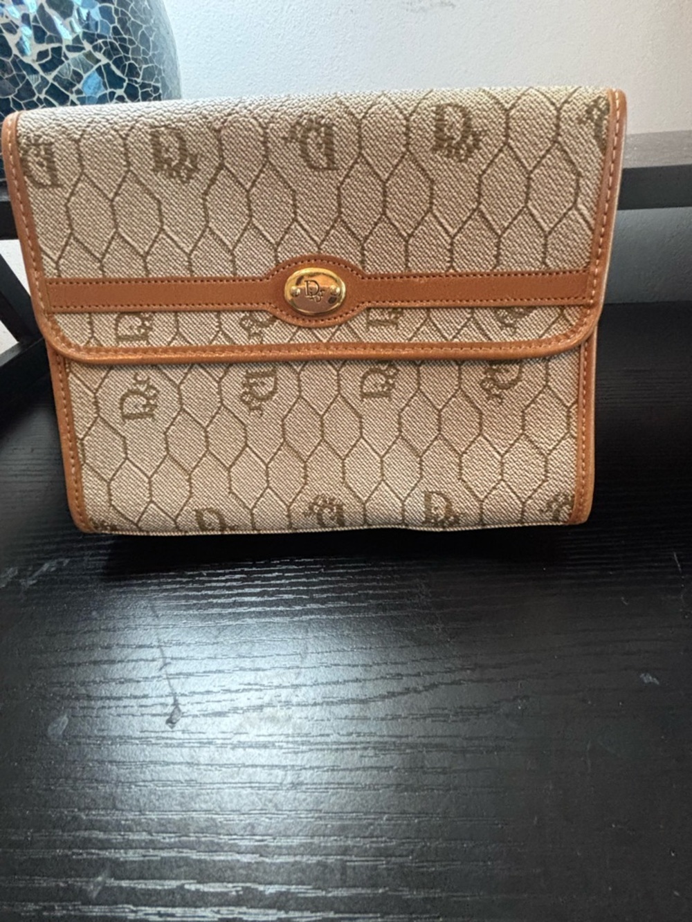 Vintage Christian Dior Honeycomb Canvas Convertible Clutch/Crossbody